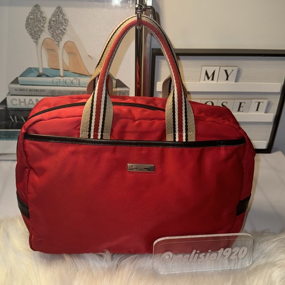 BURBERRY Bag Hand bag Tote Blue Label Nylon Red BT621 290 9 Authentic EUC - Picture 3 of 12